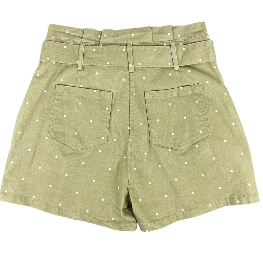 Mine Olive Green Paperbag Shorts Large High Waisted Polka Dot Tie Belt - Picture 2 of 4